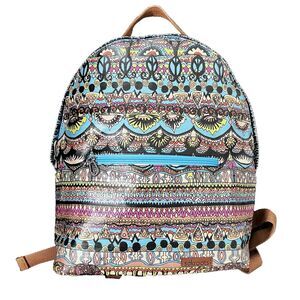 Sakroots Rockaway Backpack Aqua One World Peace Print Coated Canvas Boho Bag
